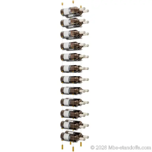 [ACG1904G-CW02-K12] Viognier - Côte-Rôtie Collection Bottle Display Cable Cradle Kit, 24-Bottle (2x12) Capacity, Floating Cable System, 2-Bottle Wave Acrylic Cradle, Cable: 1/16″ Diameter, 13′-1″ Length with Gold Anodized Hanger