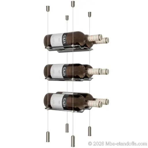 [SCG1904-CW02-K3] Viognier - Côte-Rôtie Collection Bottle Display Cable Cradle Kit, 6-Bottle (2x3) Capacity, Floating Cable System, 2-Bottle Wave Acrylic Cradle, Cable: 1/16″ Diameter, 13′-1″ Length with Satin Brushed Hanger