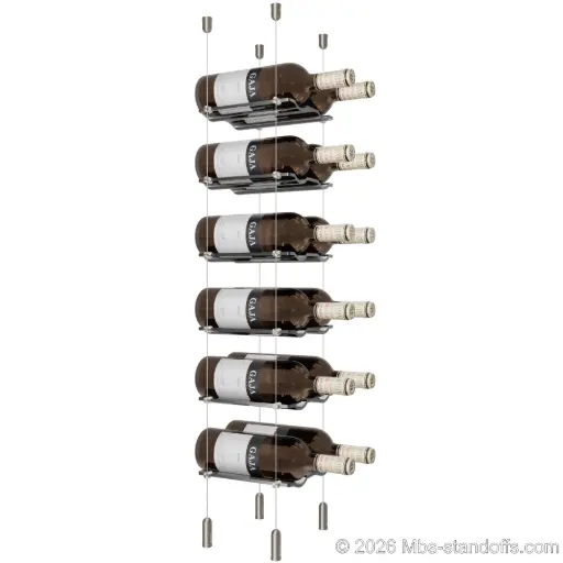 [SCG1904-CW02-K6] Viognier - Côte-Rôtie Collection Bottle Display Cable Cradle Kit, 12-Bottle (2x6) Capacity, Floating Cable System, 2-Bottle Wave Acrylic Cradle, Cable: 1/16″ Diameter, 13′-1″ Length with Satin Brushed Hanger