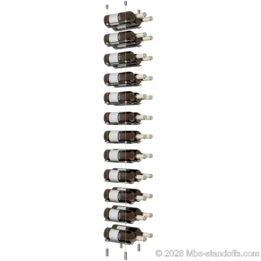 [SCG1904-CW02-K12] Viognier - Côte-Rôtie Collection Bottle Display Cable Cradle Kit, 24-Bottle (2x12) Capacity, Floating Cable System, 2-Bottle Wave Acrylic Cradle, Cable: 1/16″ Diameter, 13′-1″ Length with Satin Brushed Hanger