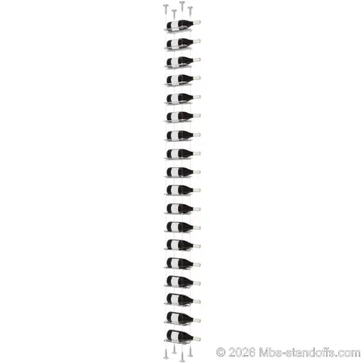 [SCS15A-CW01-K18] Viognier - Condrieu Collection Bottle Display Cable Cradle Kit, 18-Bottle Capacity, Floating Cable System, 1-Bottle Wave Acrylic Cradle, Cable: 1/16″ Diameter, 13′-1″ Length with Clear Anodized Hanger