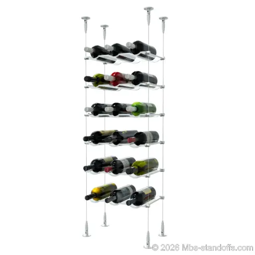 [SCS15A-CW03-K6] Viognier - Condrieu Collection Bottle Display Cable Cradle Kit, 18-Bottle (3x6) Capacity, Floating Cable System, 3-Bottle Wave Acrylic Cradle, Cable: 1/16″ Diameter, 13′-1″ Length with Clear Anodized Hanger