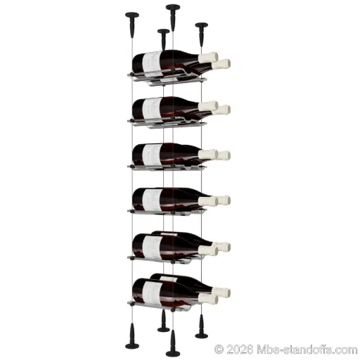 [SCS15MB-CW02-K6] Viognier - Condrieu Collection Bottle Display Cable Cradle Kit, 12-Bottle (2x6) Capacity, Floating Cable System, 2-Bottle Wave Acrylic Cradle, Cable: 1/16″ Diameter, 13′-1″ Length with Matte Black Anodized Hanger