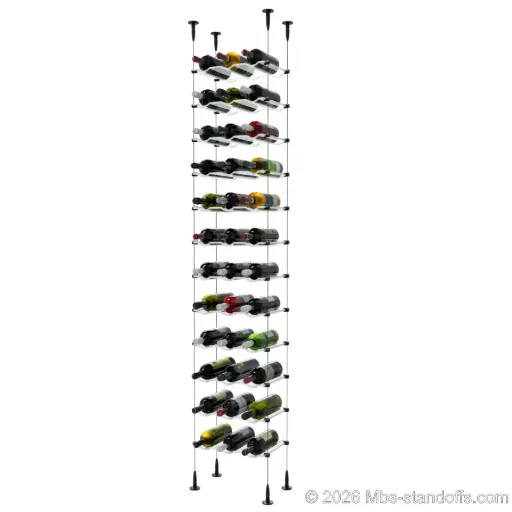 [SCS15MB-CW03-K12] Viognier - Condrieu Collection Bottle Display Cable Cradle Kit, 36-Bottle (3x12) Capacity, Floating Cable System, 3-Bottle Wave Acrylic Cradle, Cable: 1/16″ Diameter, 13′-1″ Length with Matte Black Anodized Hanger
