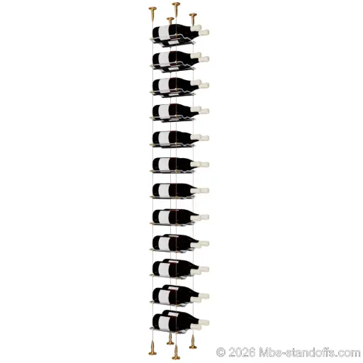[SCS15BR-CW02-K12] Viognier - Condrieu Collection Bottle Display Cable Cradle Kit, 24-Bottle (2x12) Capacity, Floating Cable System, 2-Bottle Wave Acrylic Cradle, Cable: 1/16″ Diameter, 13′-1″ Length with Champagne Anodized Hanger