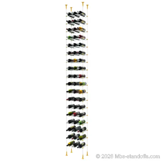 [SCS15G-CW03-K18] Viognier - Condrieu Collection Bottle Display Cable Cradle Kit, 54-Bottle (3x18) Capacity, Floating Cable System, 3-Bottle Wave Acrylic Cradle, Cable: 1/16″ Diameter, 13′-1″ Length with Gold Anodized Hanger