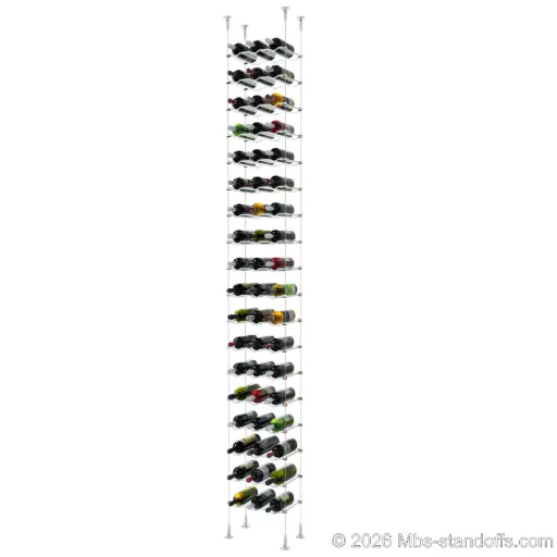 [SCS15CP-CW03-K18] Viognier - Condrieu Collection Bottle Display Cable Cradle Kit, 54-Bottle (3x18) Capacity, Floating Cable System, 3-Bottle Wave Acrylic Cradle, Cable: 1/16″ Diameter, 13′-1″ Length with Chrome Mirror Hanger