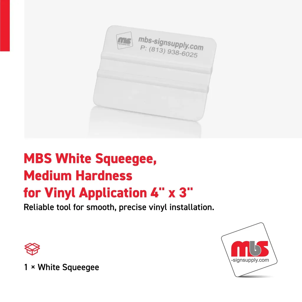 MBS 4" x 3" White Squeegee, Medium Hardness for Vinyl Application