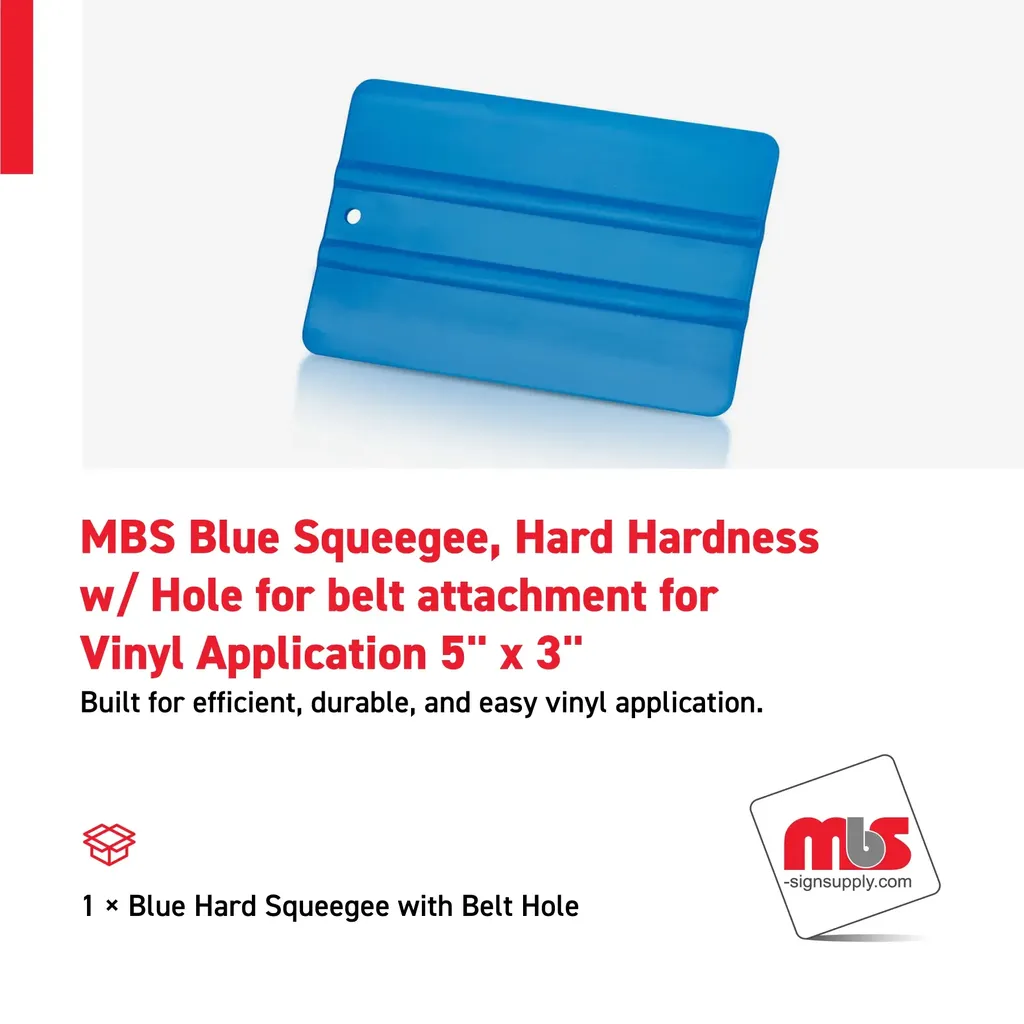 MBS 5" x 3" Blue Squeegee, Hard Hardness w/ Hole for belt attachment for Vinyl Application