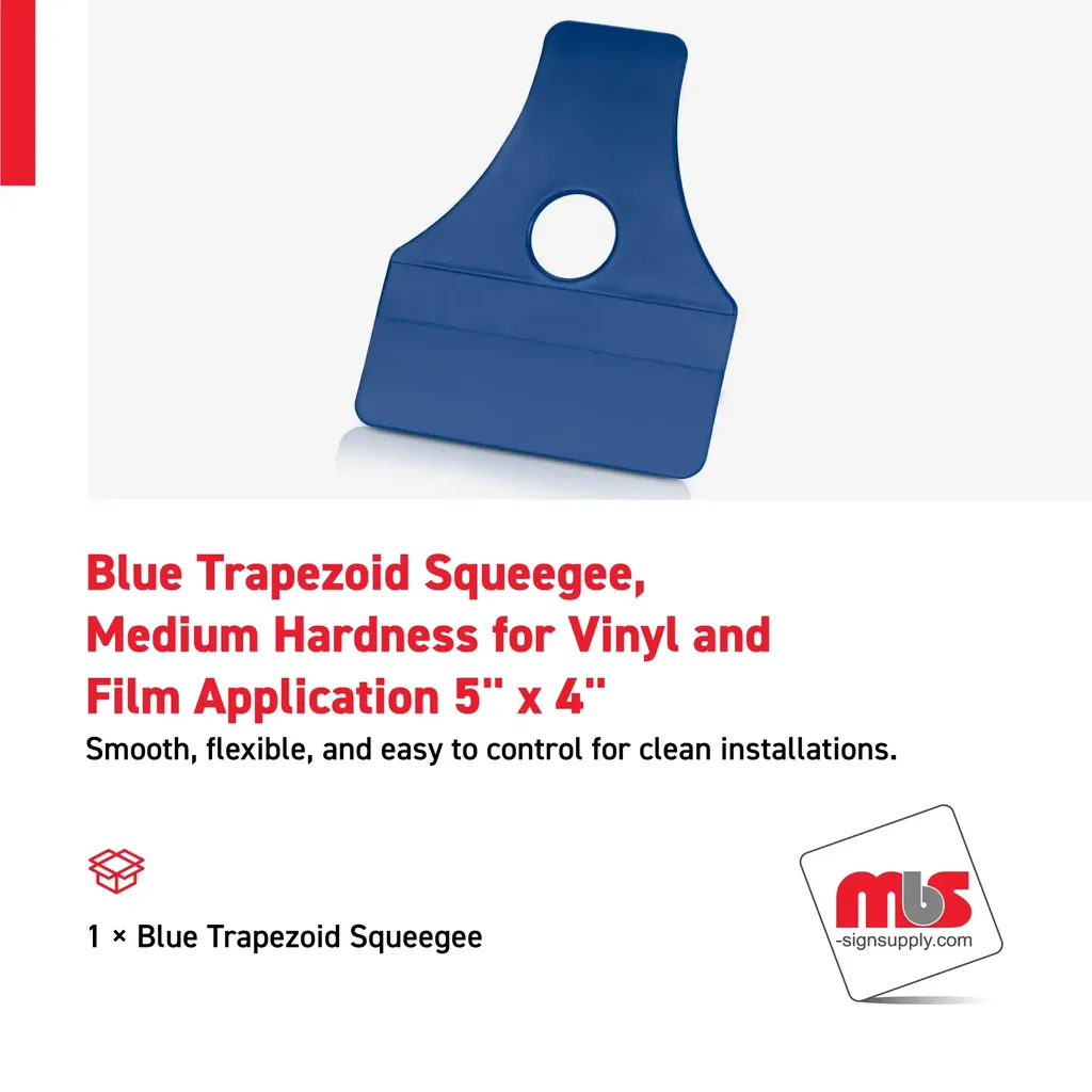 5" x 4" Blue Trapezoid Squeegee, Medium Hardness for Vinyl and Film Application