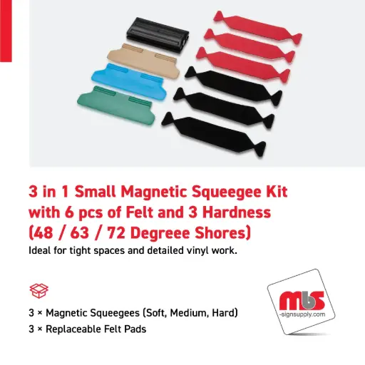 [SQ-0202] 4" x 1-1/3", 3 in 1 Small Magnetic Squeegee Kit with 6 pcs of Felt and 3 Hardness (48 / 63 / 72 Degreee Shores)