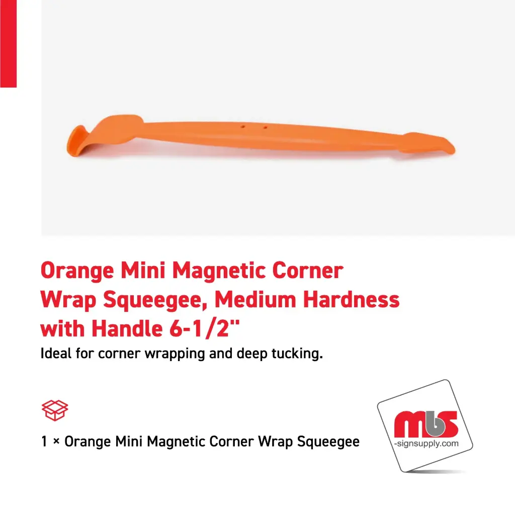 1" Orange Mini Magnetic Corner Wrap Squeegee, Medium Hardness with 6-1/2" Handle