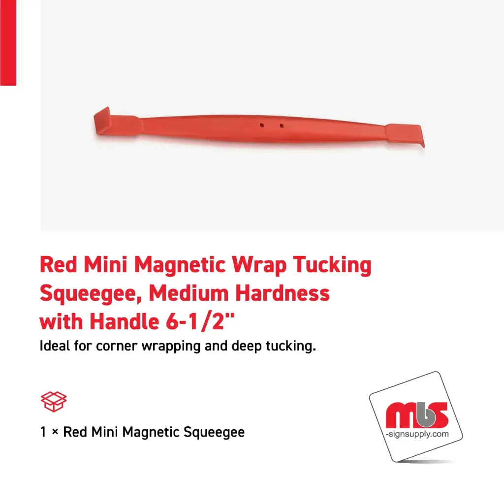1" Red Mini Magnetic Wrap Tucking Squeegee, Medium Hardness with 6-1/2" Handle