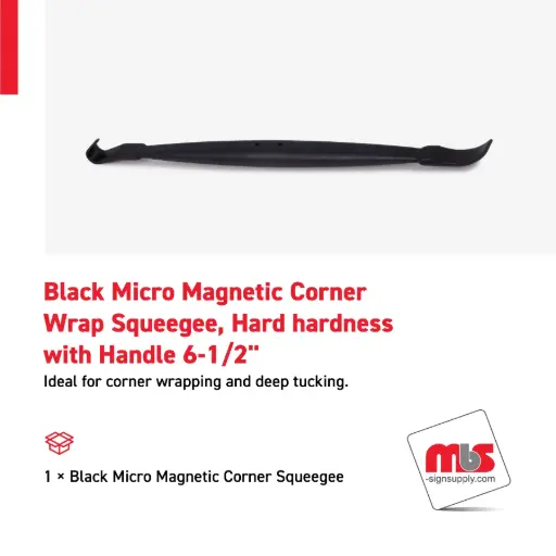 [SQ-0210] 1" Black Micro Magnetic Corner Wrap Squeegee, Hard hardness with 6-1/2" Handle