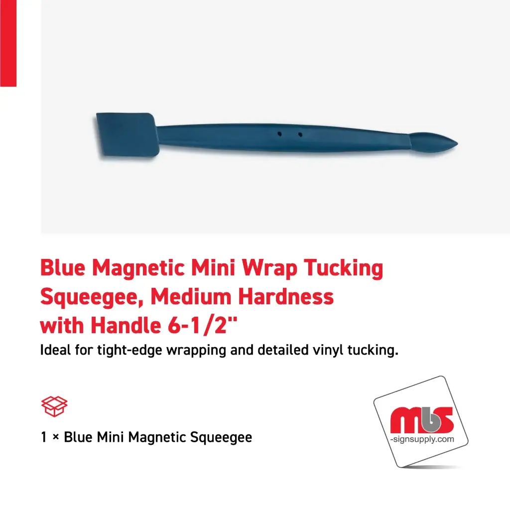 1" Blue Magnetic Mini Wrap Tucking Squeegee, Medium Hardness with 6-1/2" Handle
