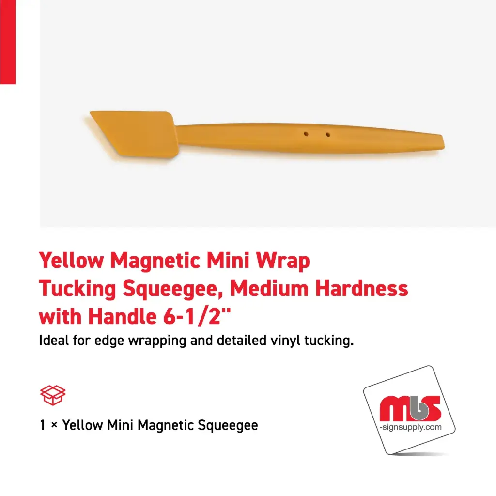 1" Yellow Magnetic Mini Wrap Tucking Squeegee, Medium Hardness with 6-1/2" Handle