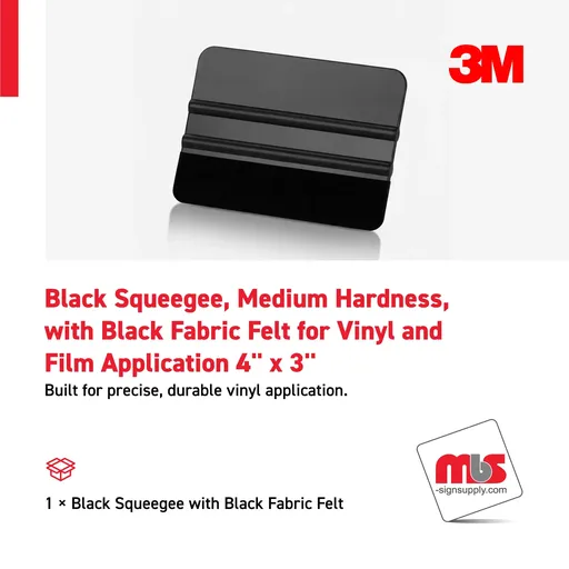 [SQ-0301] 4" x 3" Black Squeegee, Medium Hardness, with Black Fabric Felt for Vinyl and Film Application