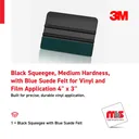 3M 4" x 3" Black Squeege, Medium Hardness, with Blue Suede Felt for Vinyl and Film Application