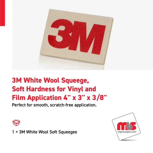 [SQ-0303] 3M 4" x 3" x 3/8" White Wool Squeege, Soft Hardness for Vinyl and Film Application