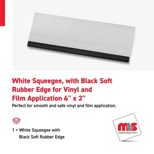 [SQ-0305] 6" x 2" White Squeegee, with Black Soft Rubber Edge for Vinyl and Film Application
