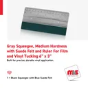 6" x 3" Gray Squeegee, Medium Hardness with Suede Felt and Ruler For Film and Vinyl Tucking