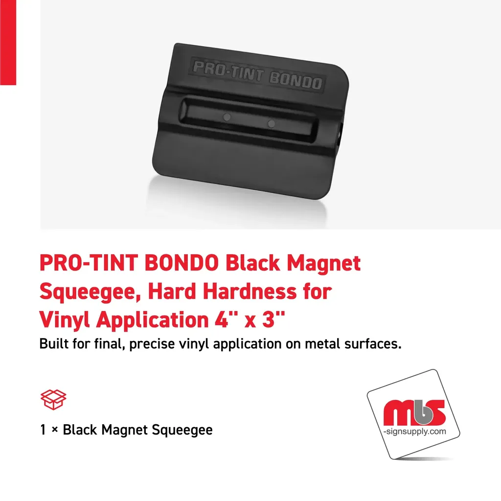 PRO-TINT BONDO 4" x 3" Black Magnet Squeegee, Hard Hardness for Vinyl Application