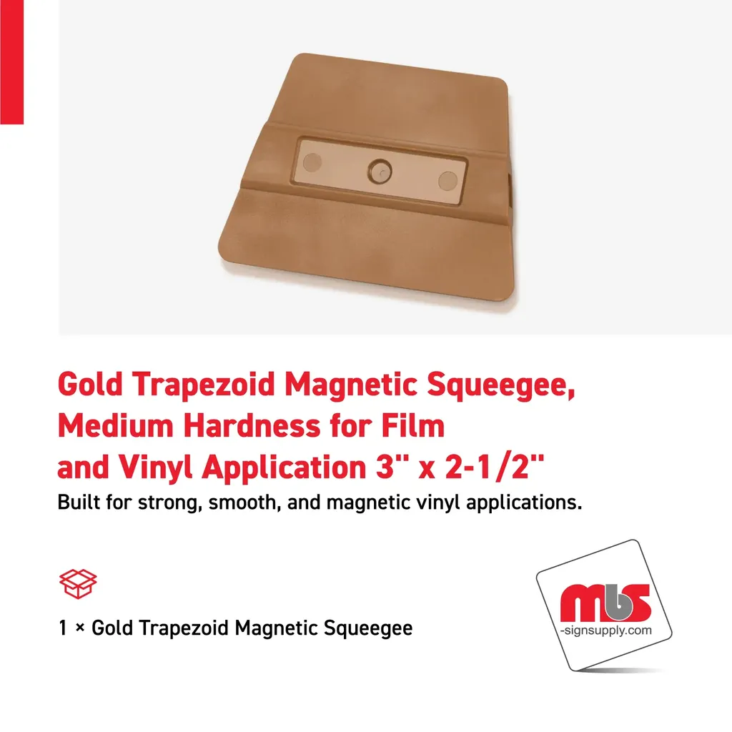 3" x 2-1/2" Gold Trapezoid Magnetic Squeegee, Medium Hardness for Film and Vinyl Application