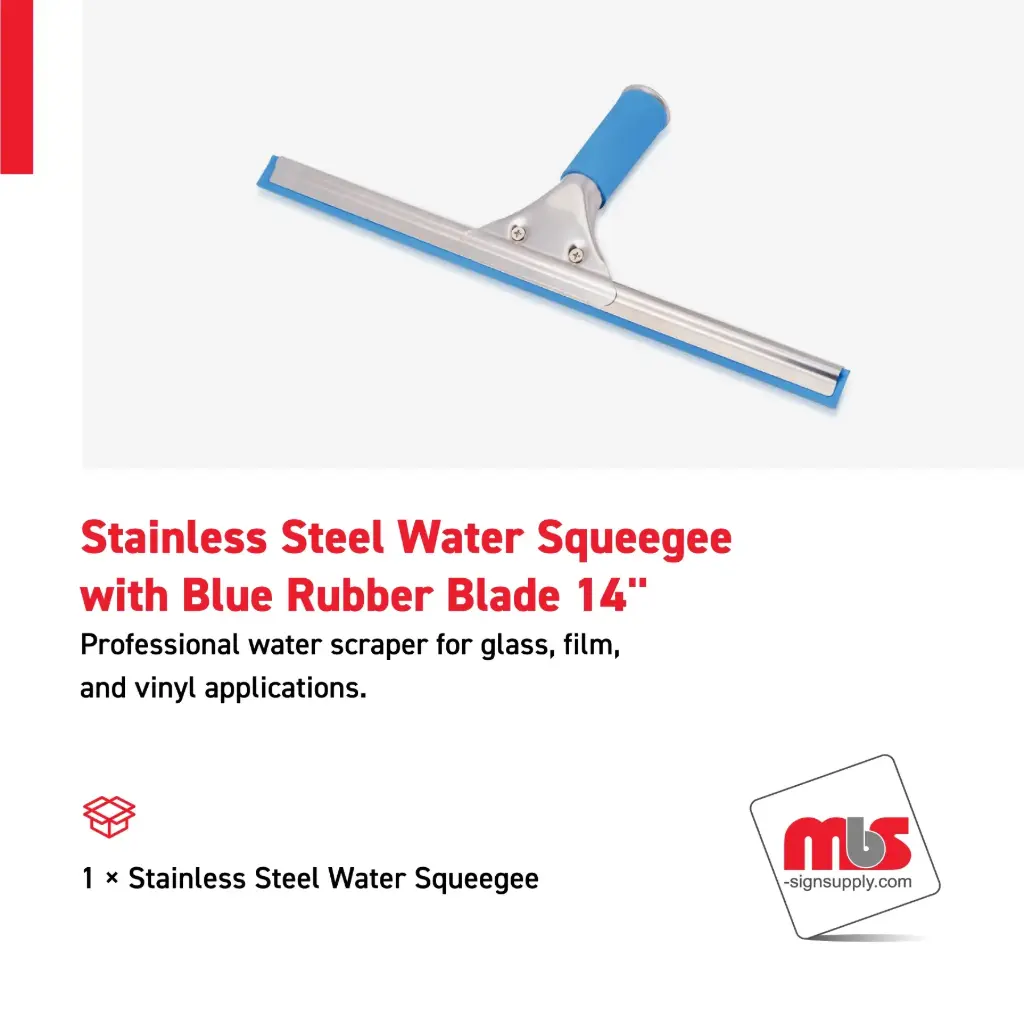 14" Stainless Steel Water Squeegee with Blue Rubber Blade