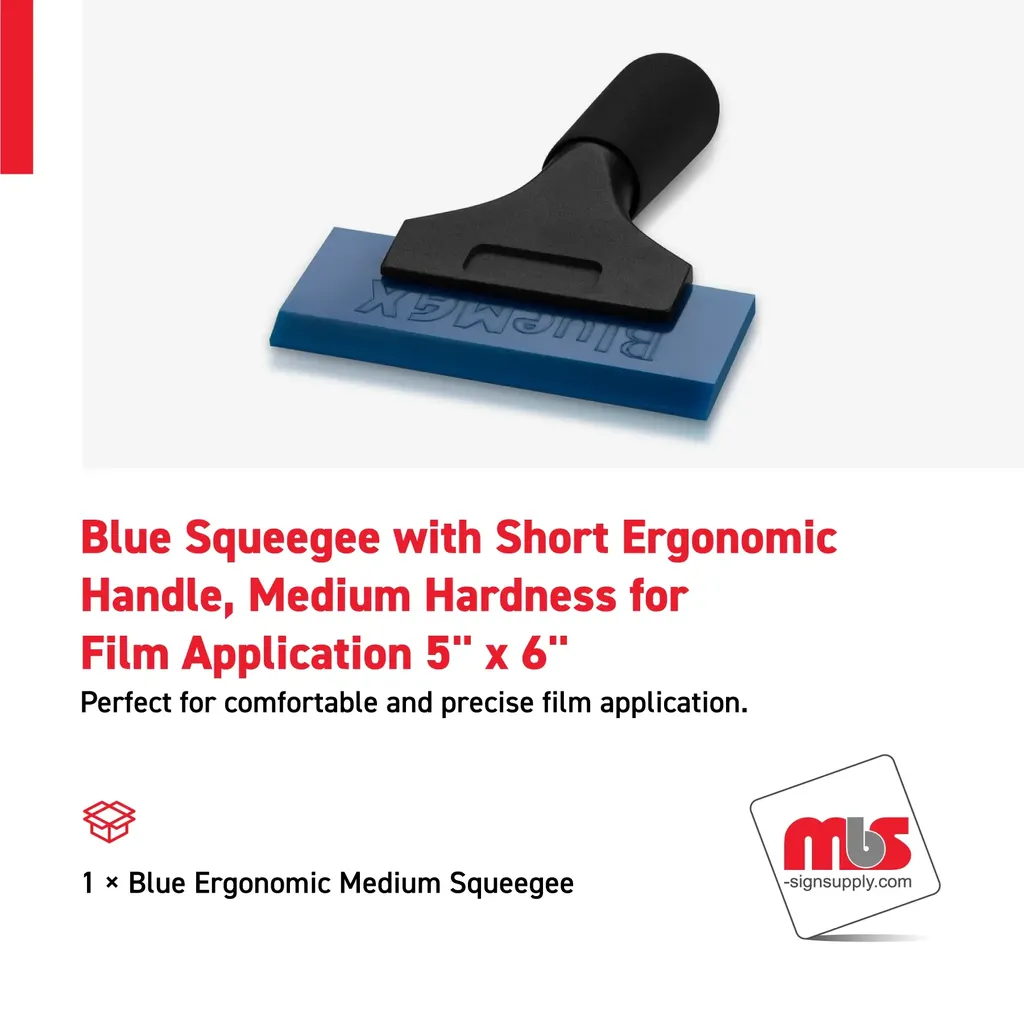 5" x 6" Blue Squeegee with Short Ergonomic Handle, Medium Hardness for Film Application