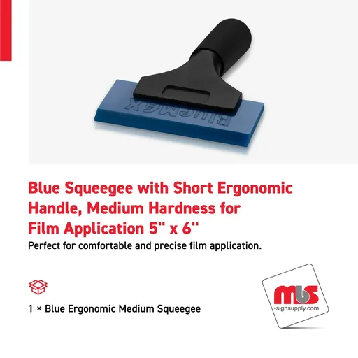 [SQ-0601] 5'' x 6'' Blue Squeegee with Short Ergonomic Handle, Medium Hardness for Film Application