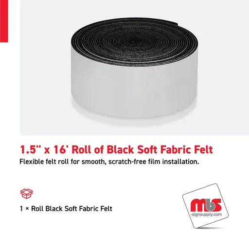 [SQ-0801] 1.5" x 16' Roll of Black Soft Fabric Felt