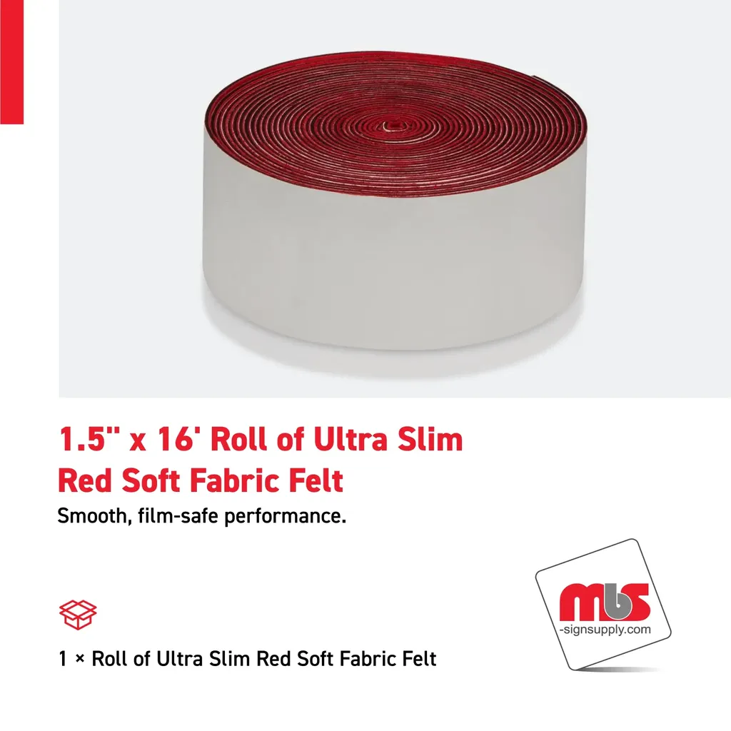 1.5" x 16' Roll of Ultra Slim Red Soft Fabric Felt