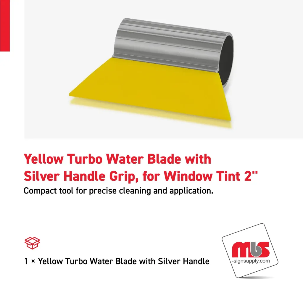 2" Yellow Turbo Water Blade with Silver Handle Grip, for Window Tint