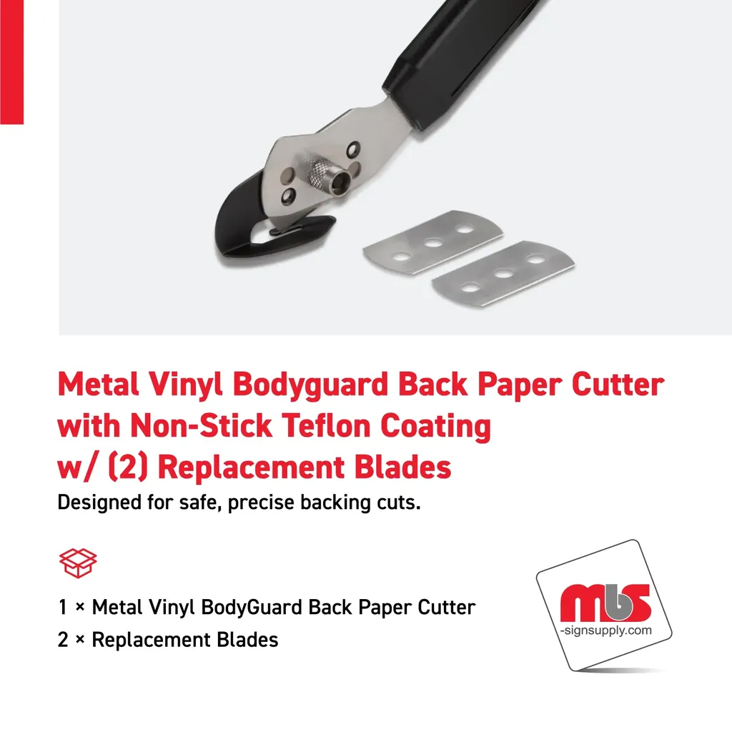 Metal Vinyl Bodyguard Back Paper Cutter with Non-Stick Teflon Coating w/ (2) Replacement Blades