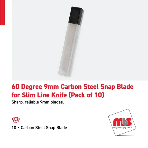 [CT-0501] 60 Degree 9mm Carbon Steel Snap Blade for Slim Line Knife (Pack of 10)