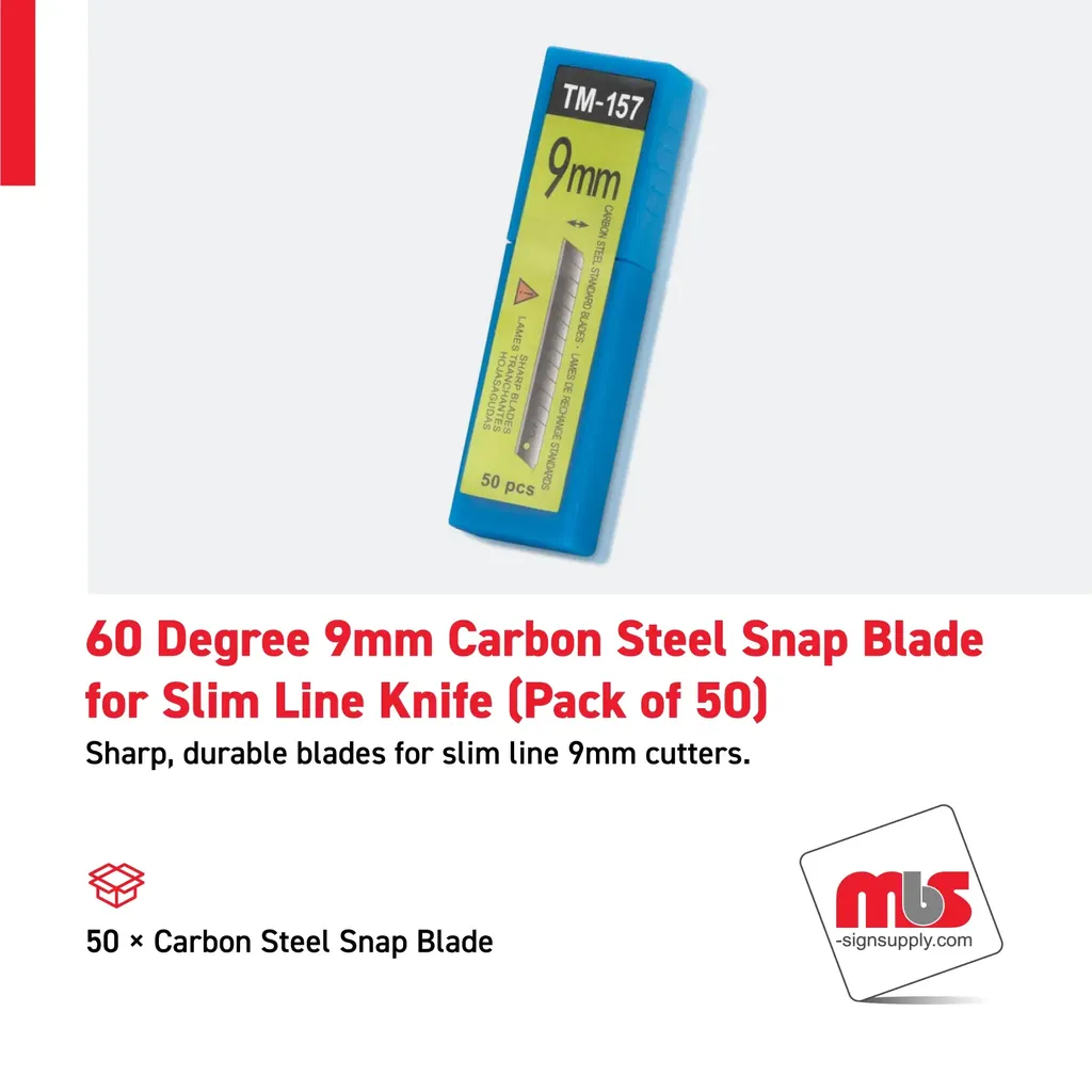 60 Degree 9mm Carbon Steel Snap Blade for Slim Line Knife (Pack of 50)