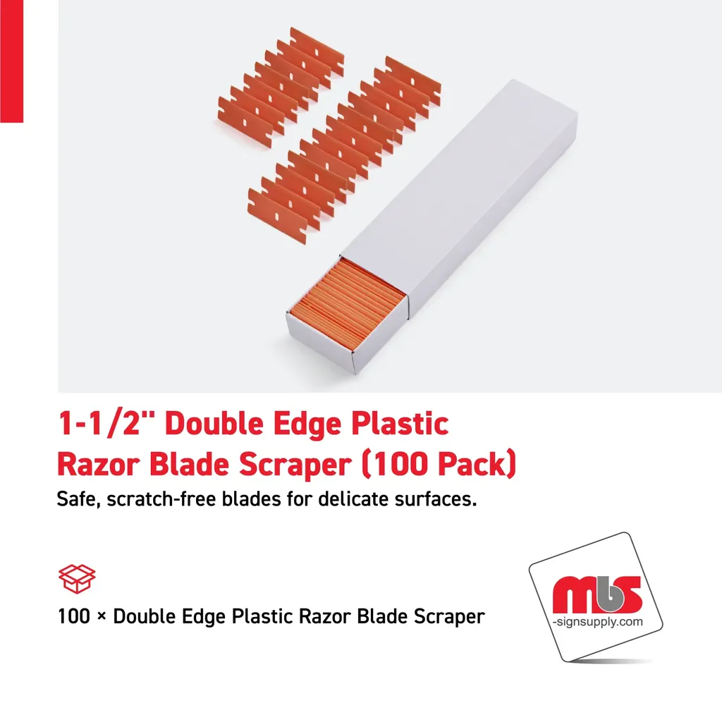 1-1/2" Double Edge Plastic Razor Blade Scraper (100 Pack)