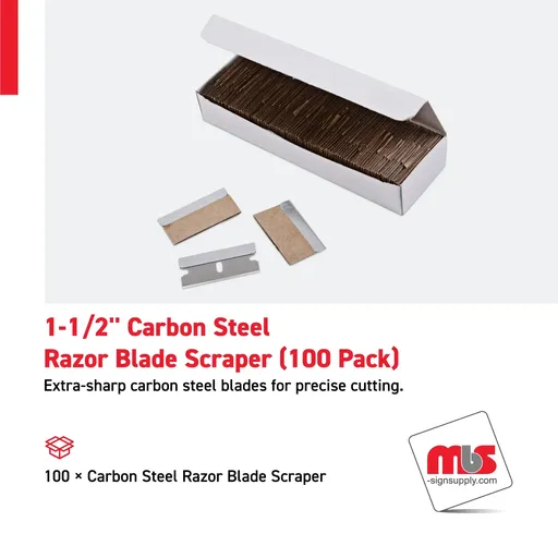 [SP-0202] 1-1/2'' Carbon Steel Razor Blade Scraper (100 Pack)