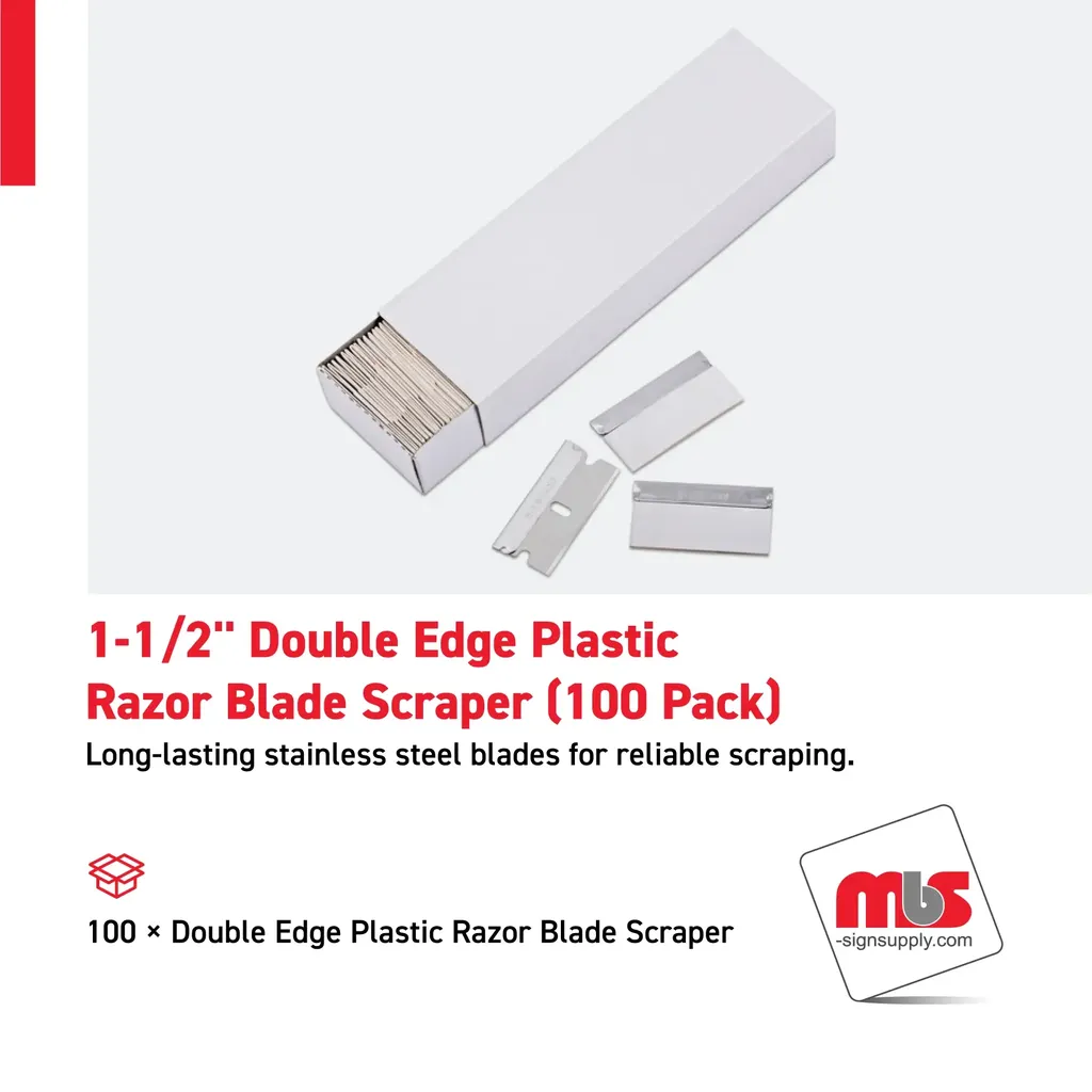 1-1/2" Double Edge Plastic Razor Blade Scraper (100 Pack)