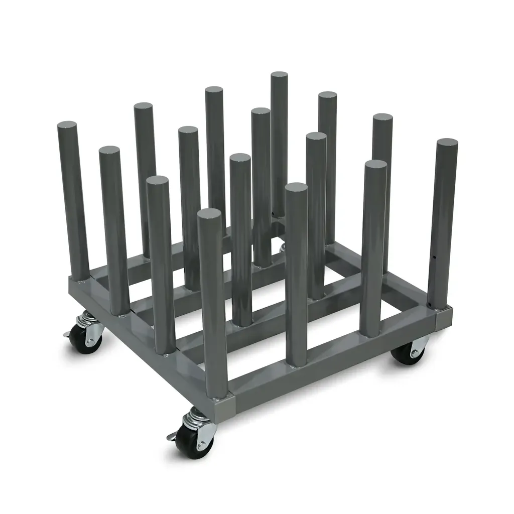 Rolling Floor Rack for Vinyl Roll Storage - Heavy Duty - 16 Spindles - 2" Core