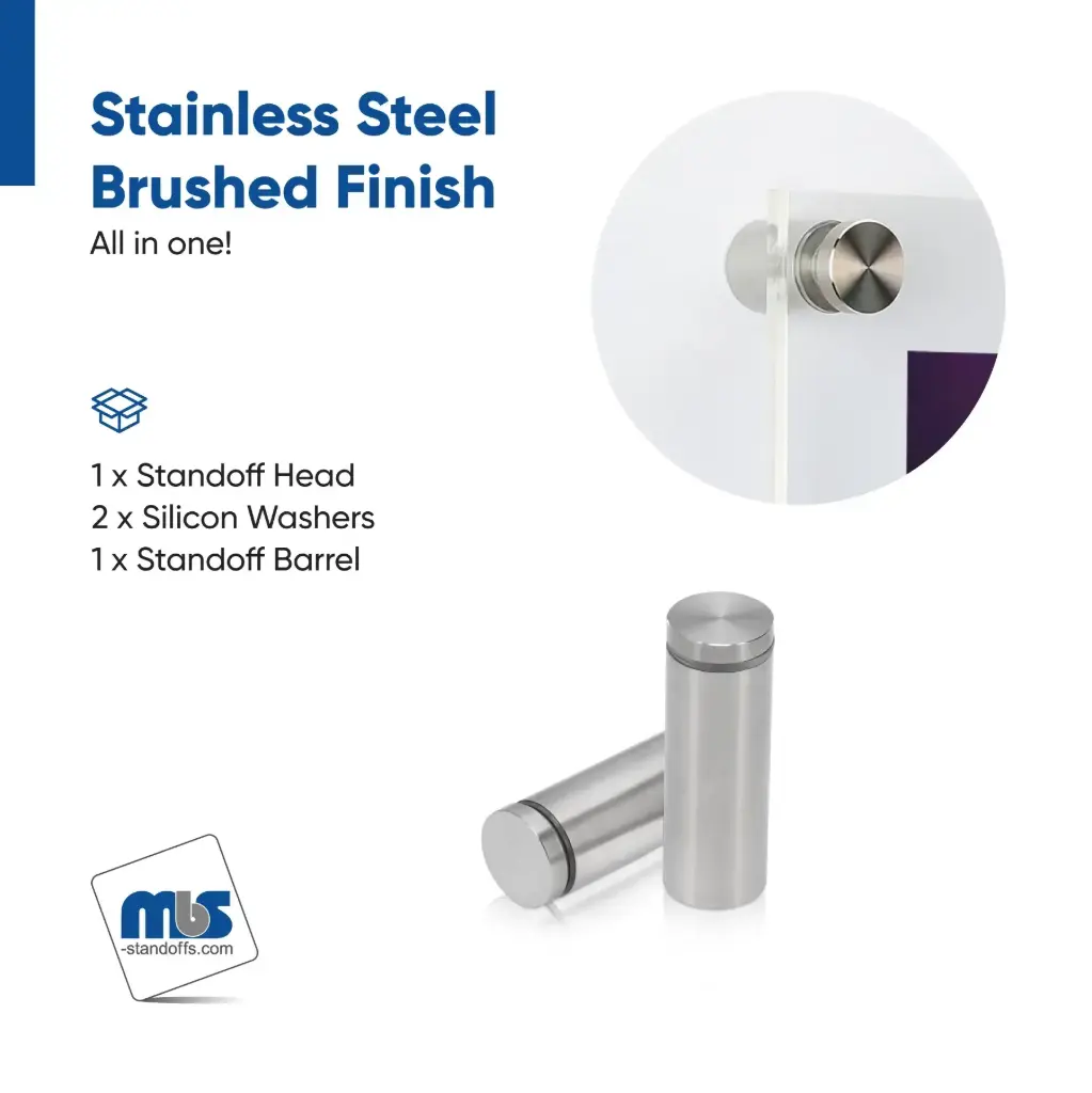 1" Diameter X 2-1/2" Barrel Length, Stainless Steel Satin Brushed Finish. Easy Fasten Standoff (For Inside Use Only) [Required Material Hole Size: 7/16"]