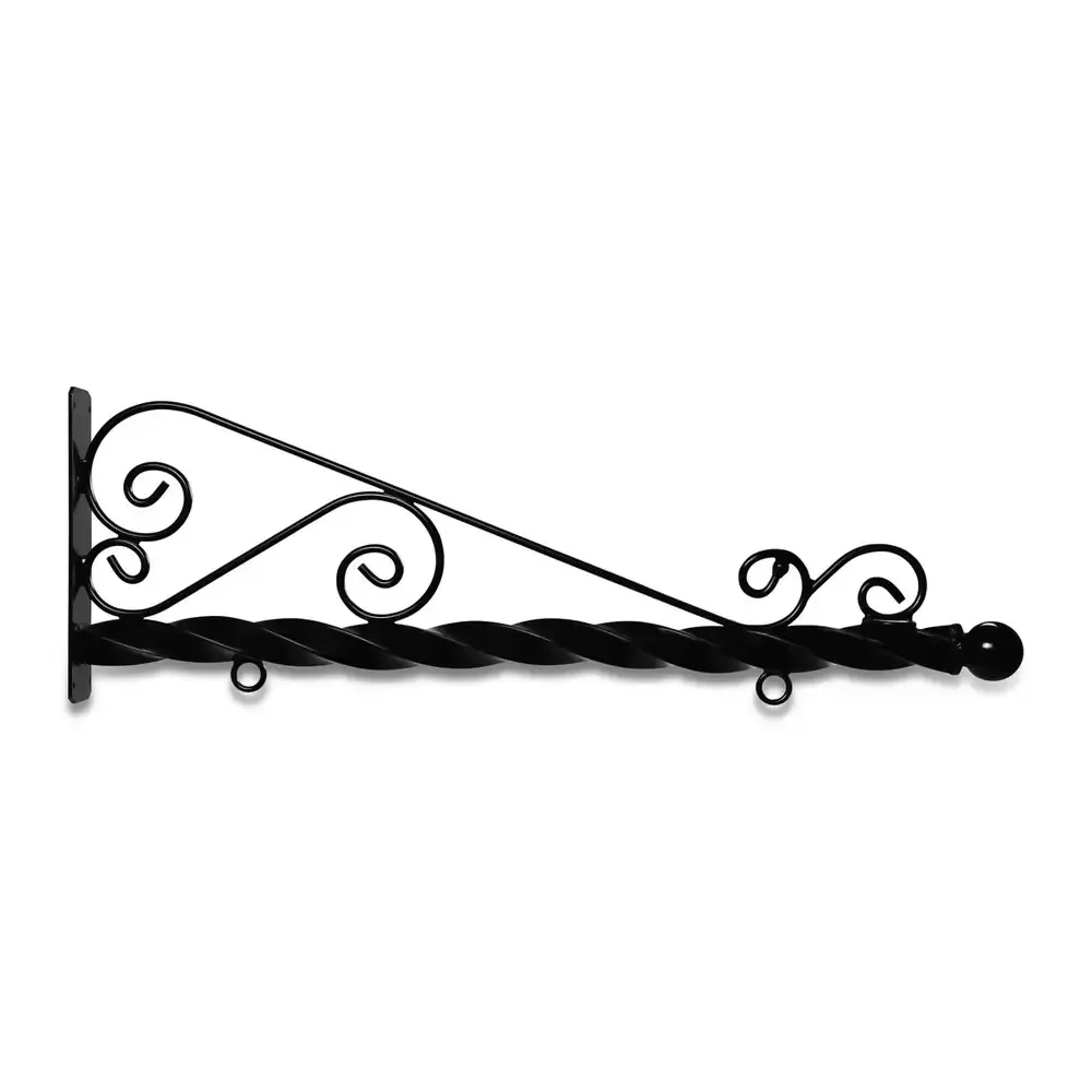 48" Black Horizontal Super Deluxe Quin Spiral Steel Bracket with Ball Finial