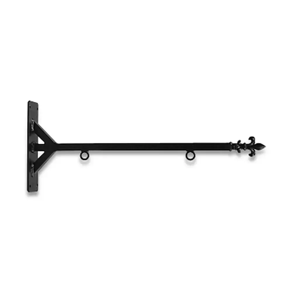 24'' Black Horizontal Straight Shaft Steel Bracket with Fleur De Lis Finial