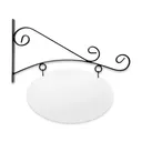 24'' Wide Bistro Style Bracket in  Black Powder Coated Steel with 14'' Tall X 22'' Wide X .080'' Thick White Aluminum Sign Blank and 2 Black Powder Coated S-Hooks