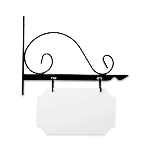[SBV12-SB-KIT10-06-SH] 12" Wide Value Scroll Bracket in  Black Powder Coated Steel with 6" Tall X 10" Wide X .063" Thick White Aluminum Sign Blank and 2 Black Powder Coated S-Hooks