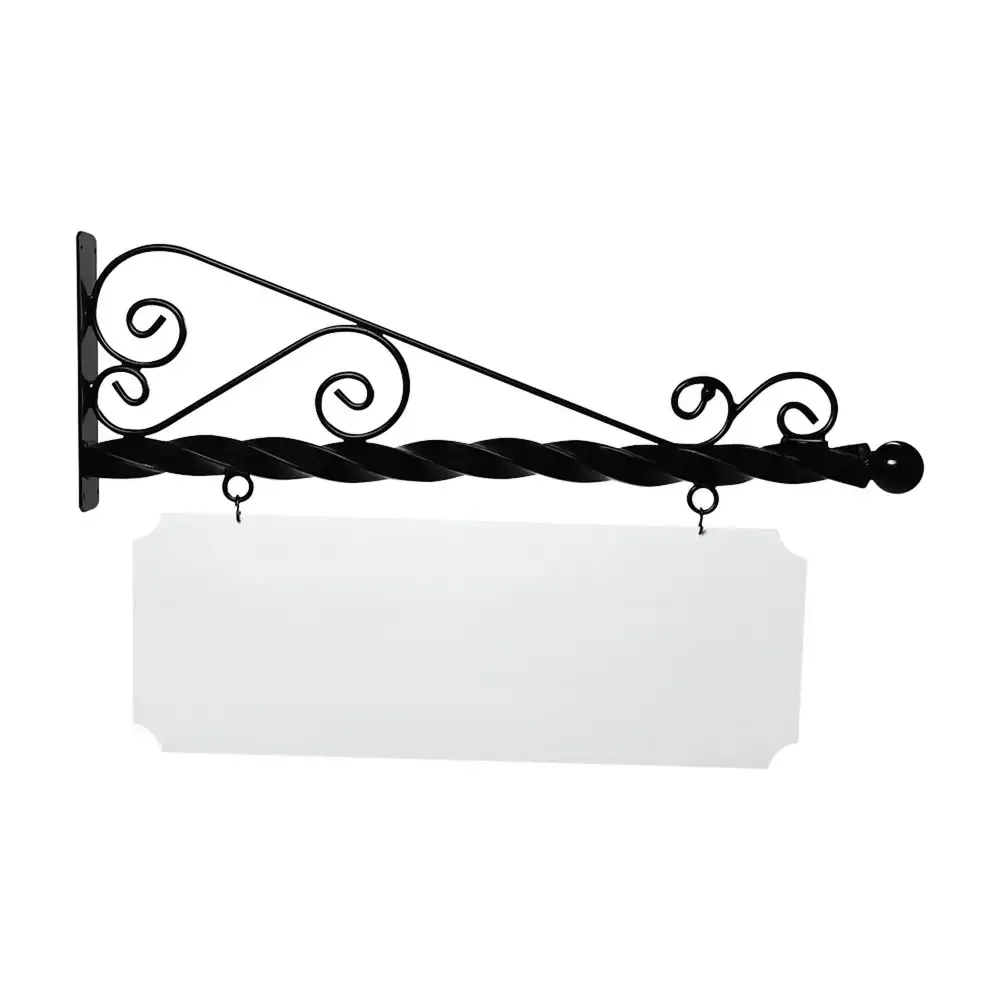 48'' Wide Super Deluxe Bracket in  Black Powder Coated Aluminum with 16'' Tall X 44'' Wide X .080'' Thick White Aluminum Sign Blank and 2 Black Powder Coated S-Hooks