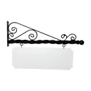 48" Wide Super Deluxe Bracket in  Black Powder Coated Aluminum with 16" Tall X 44" Wide X .080" Thick White Aluminum Sign Blank and 2 Black Powder Coated S-Hooks