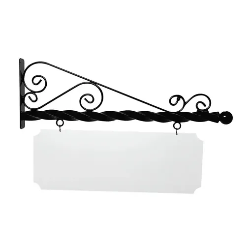 [SBSD48-ABB-KIT44-16-SH] 48" Wide Super Deluxe Bracket in  Black Powder Coated Aluminum with 16" Tall X 44" Wide X .080" Thick White Aluminum Sign Blank and 2 Black Powder Coated S-Hooks