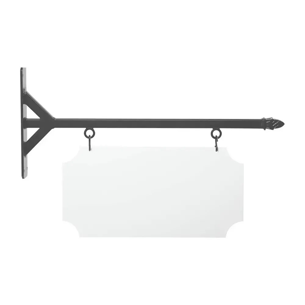 24" Wide Straight Shaft Bracket in  Gray Powder Coated Steel with 10" Tall X 20" Wide X .063" Thick White Aluminum Sign Blank and 2 Black Powder Coated S-Hooks (Pineapple Finial)