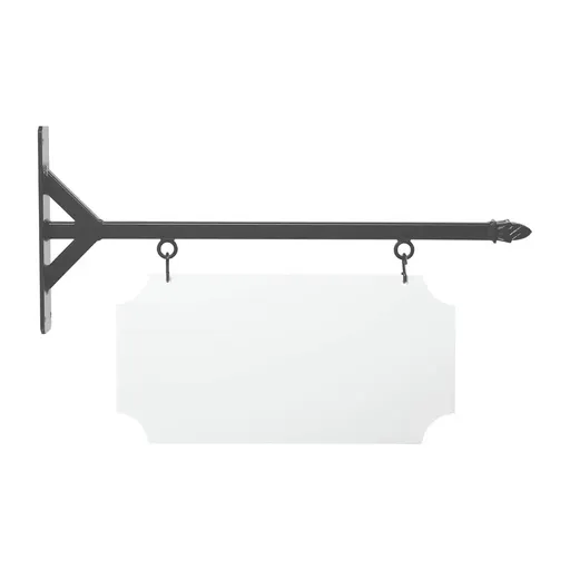 [SBSS-24SGB-KIT20-10-SH] 24" Wide Straight Shaft Bracket in  Gray Powder Coated Steel with 10" Tall X 20" Wide X .063" Thick White Aluminum Sign Blank and 2 Black Powder Coated S-Hooks (Pineapple Finial)